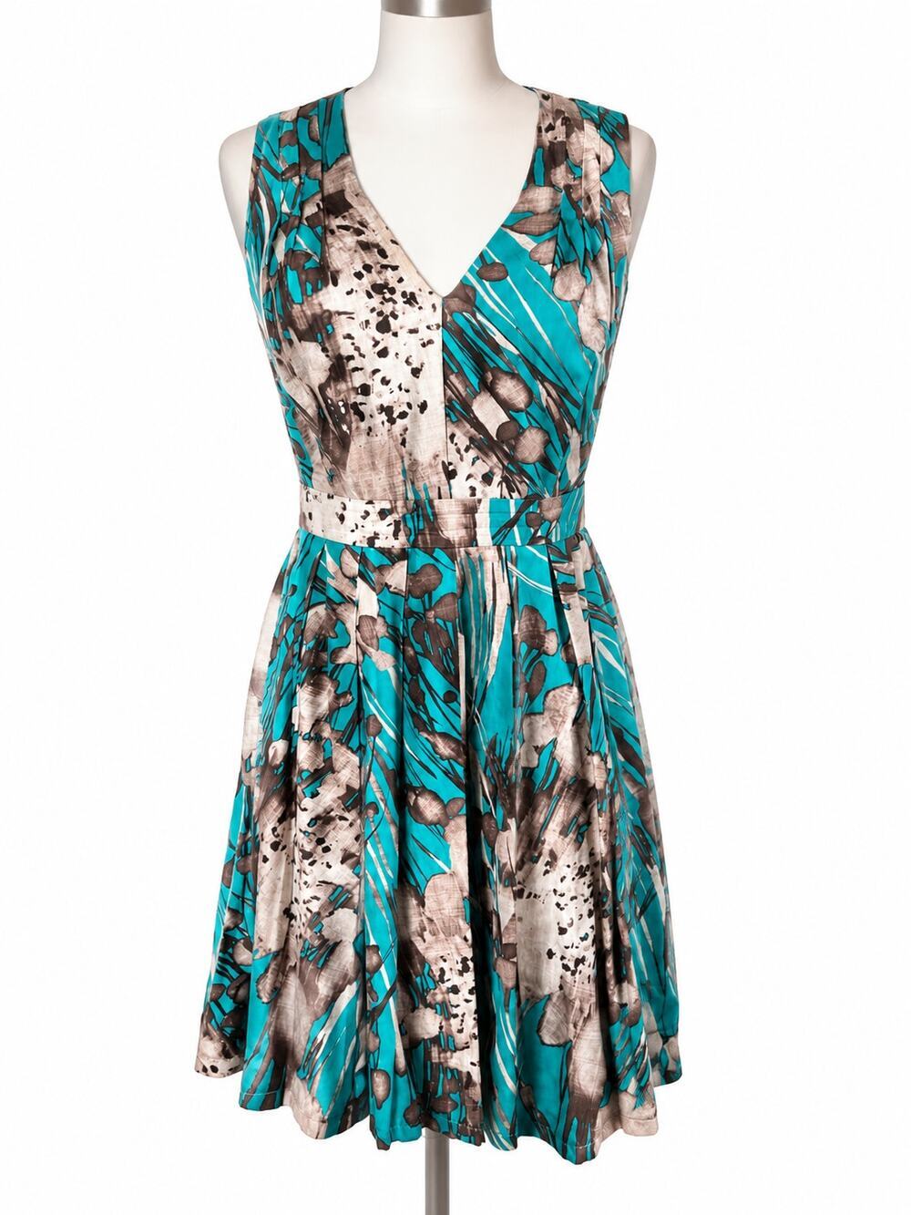 L.K. Bennett Cortona Fit & Flare Floral Dress Women's 6 Sleeveless Chic Pleated